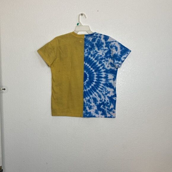 DUTCH BROS Coffee Blue/Mustard Yellow Tie Dye Split T Shirt Size S - Picture 6 of 6